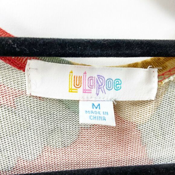 Lularoe Medium Womens Unicorn Sarah Red Floral Print Long Open Front Cardigan - Picture 3 of 5